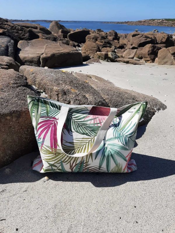 Sac d’été en coton avec poche intérieure et fermeture aimantée, cousu main, modèle tropical