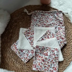 Pochon assorti et 7 lingettes lavables en bambou, réutilisables pour bébé ou soin du visage