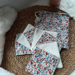 Pochon assorti et 7 lingettes lavables en bambou, réutilisables pour bébé ou soin du visage