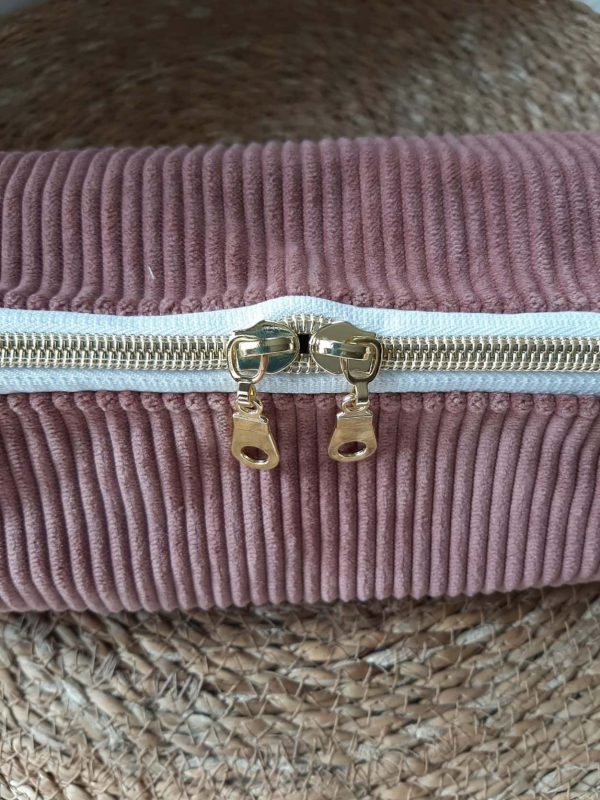 Trousse zippée en velours côtelé vieux : double curseurs